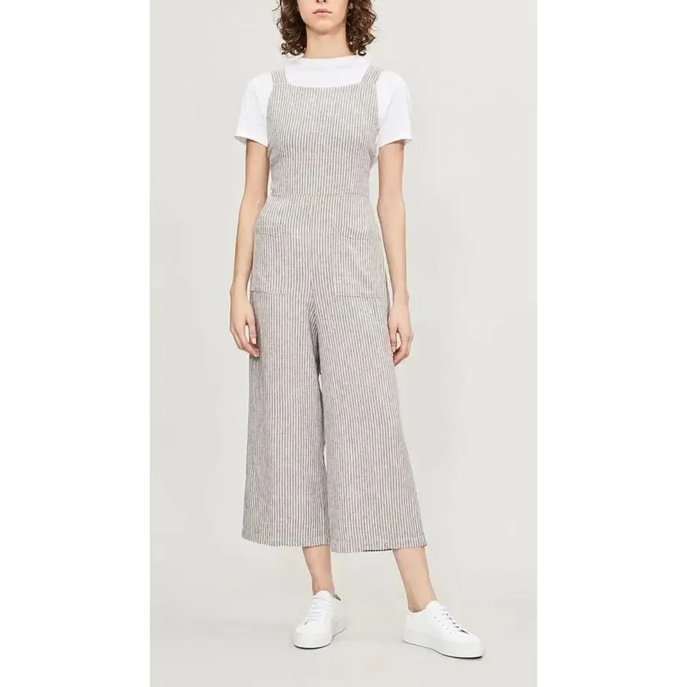 FREE PEOPLE Off The Shore Linen Blend Wide Leg Jumpsuit Sz 4